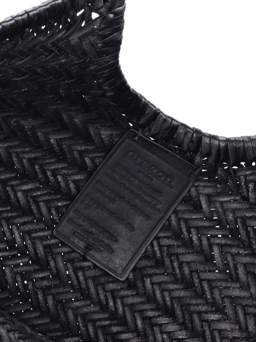 Dragon Diffusion Large Black Woven Leather Shoulder Bag With Dual Handles