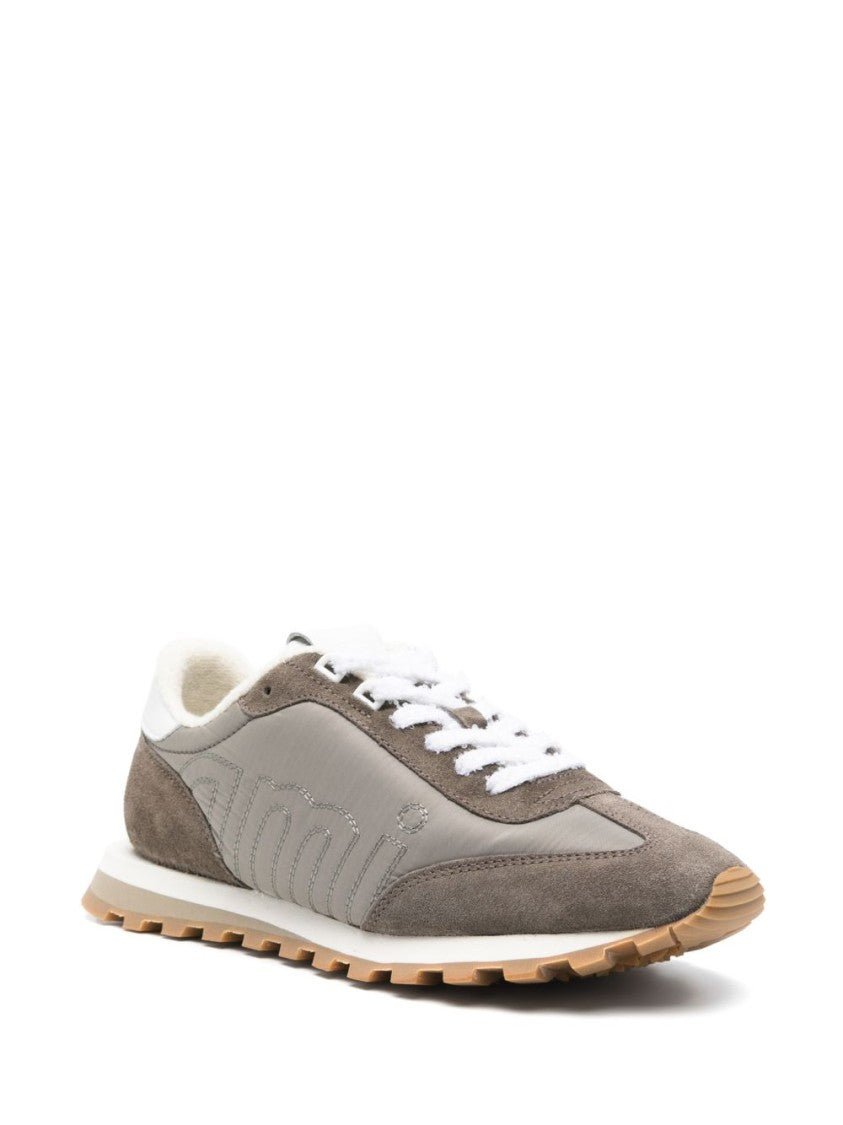 Ami Paris Ash Grey Lace-Up Logo Patch Sneakers