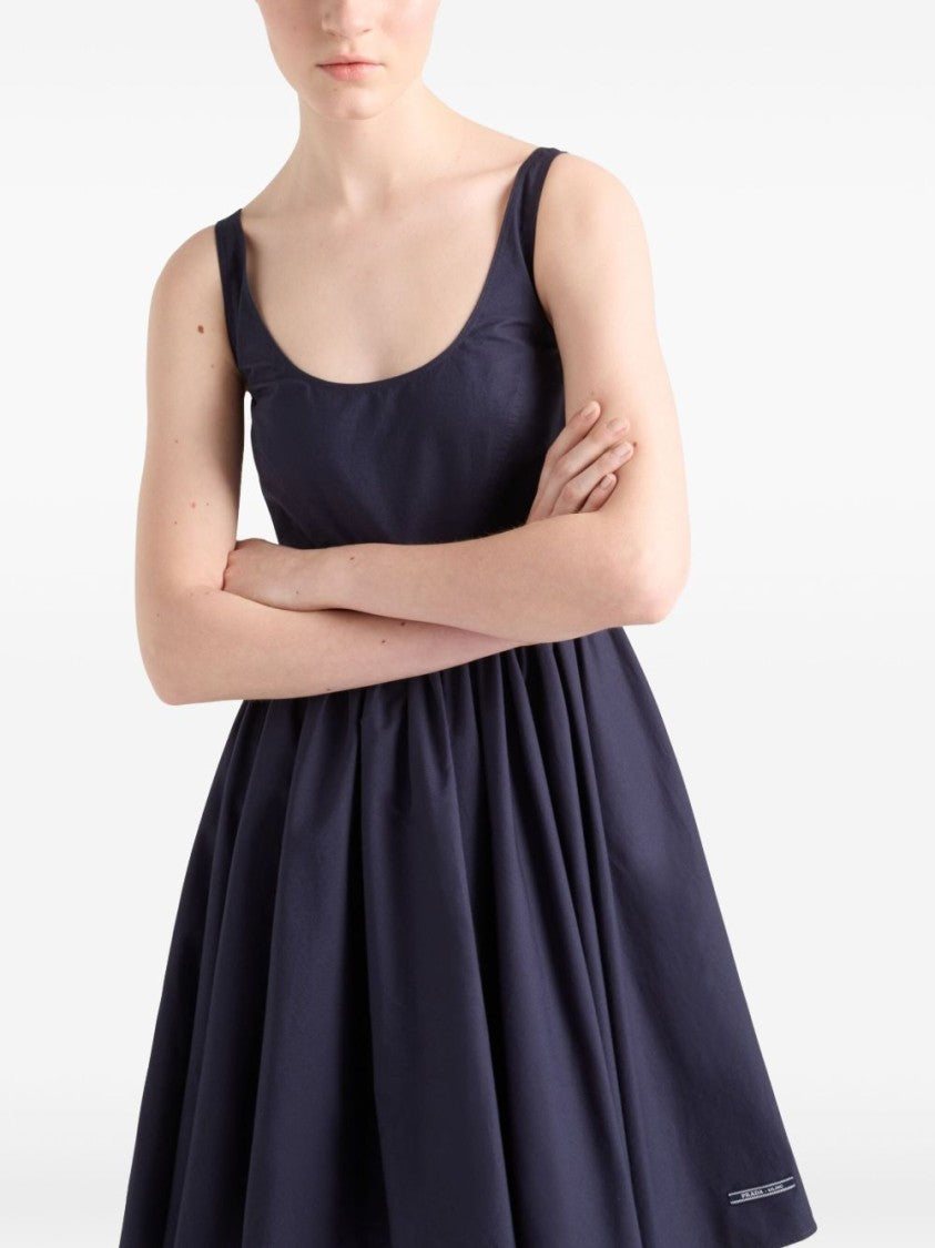Prada Scoop Neck Cotton Dress With Concealed Zip