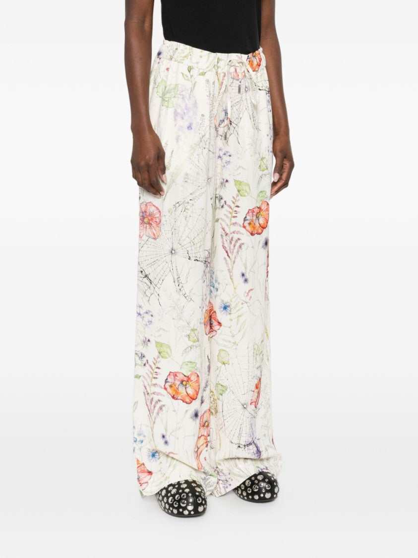 Alexander Mcqueen Ivory Wide-Leg Trousers With Floral Print