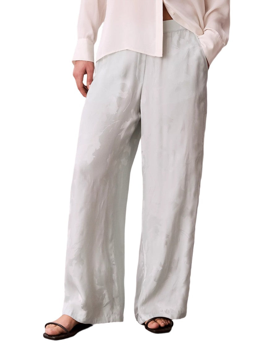 Calvin Klein White Viscose Jacquard Elastic Waistband Pants