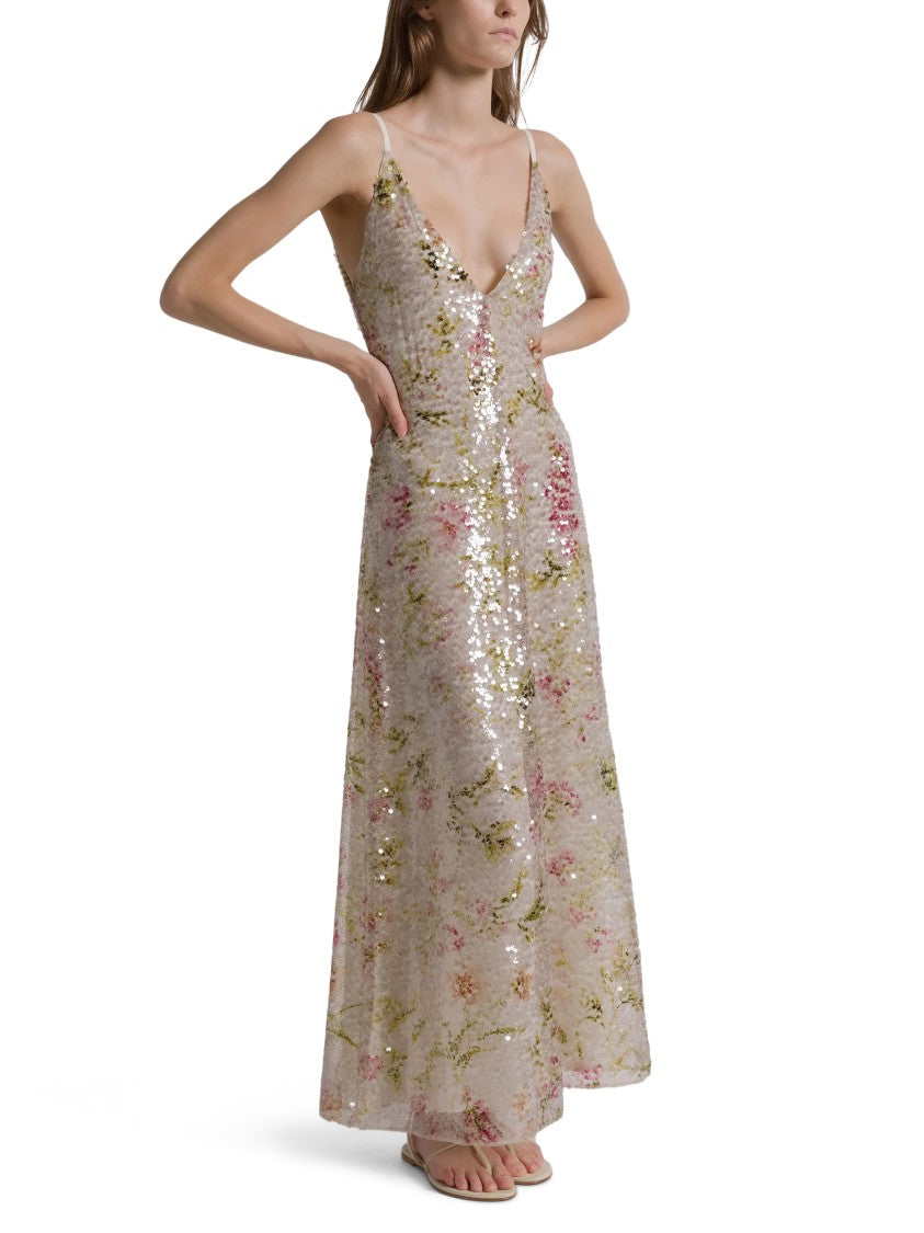 Alberta Ferretti Floral Sequined Maxi Dress With Spaghetti Straps