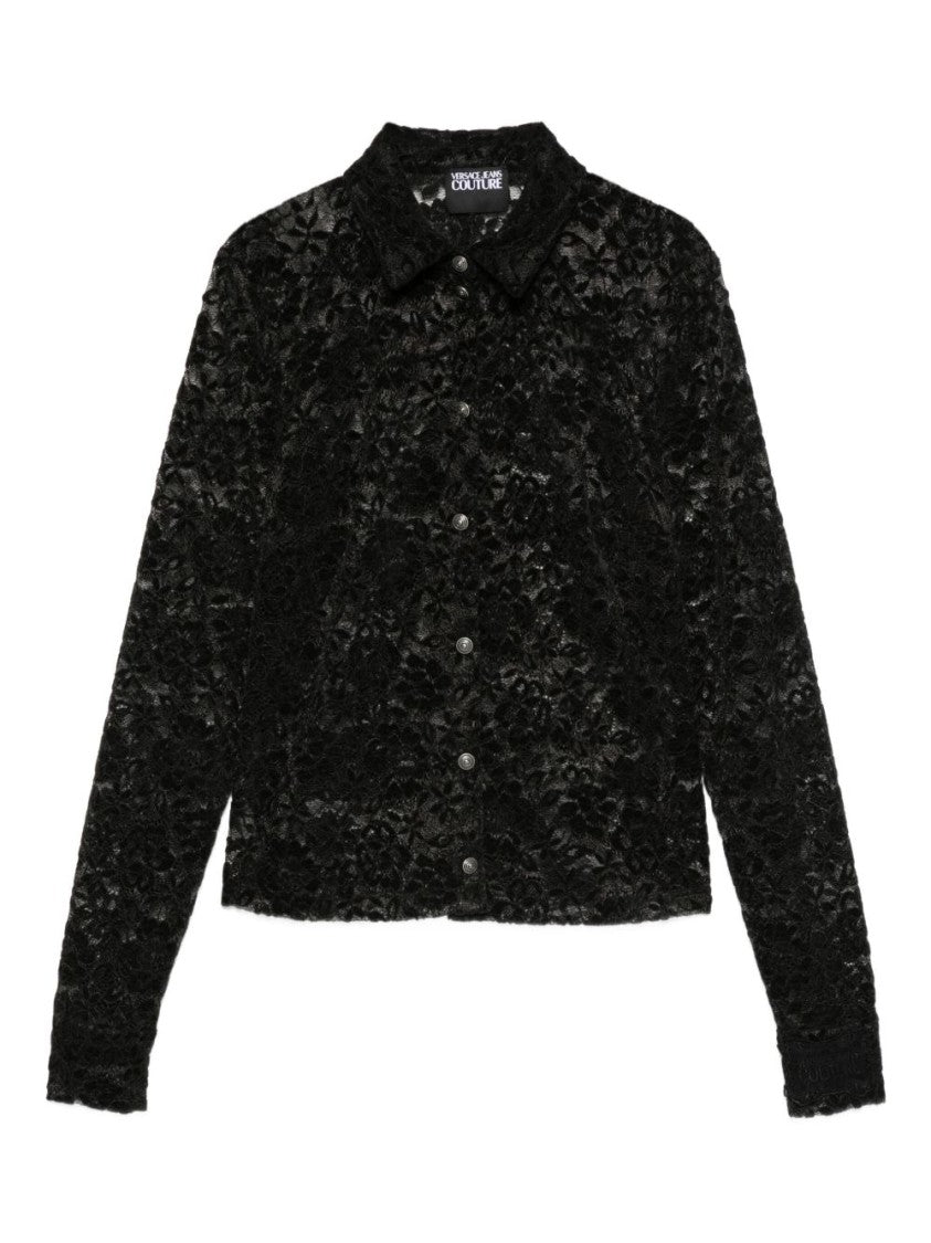Versace Jeans Couture Sheer Black Lace Fitted Shirt