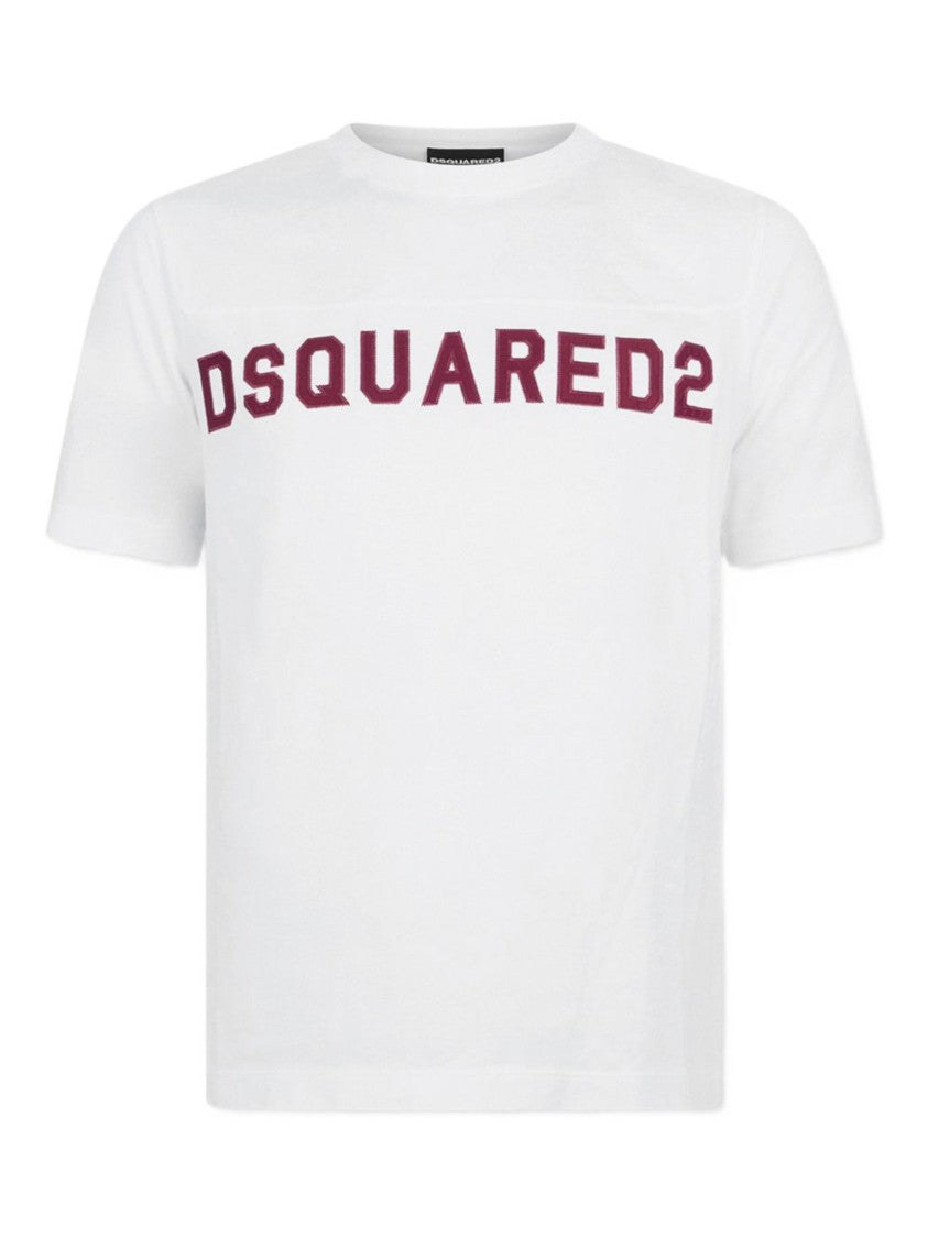 Dsquared2 White Bold Burgundy Text Crew Neck T-Shirt