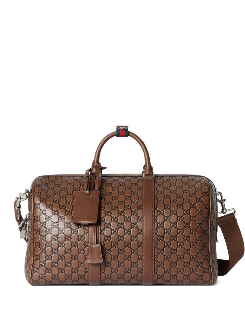 Gucci Rectangular Brown Calfskin Leather Duffle Bag