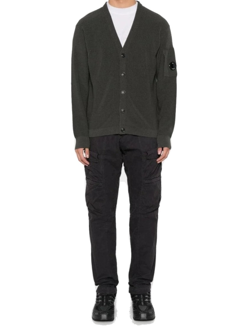 C.P. Company V-Neck Button-Down Cardigan With Distinctive Patch Detail