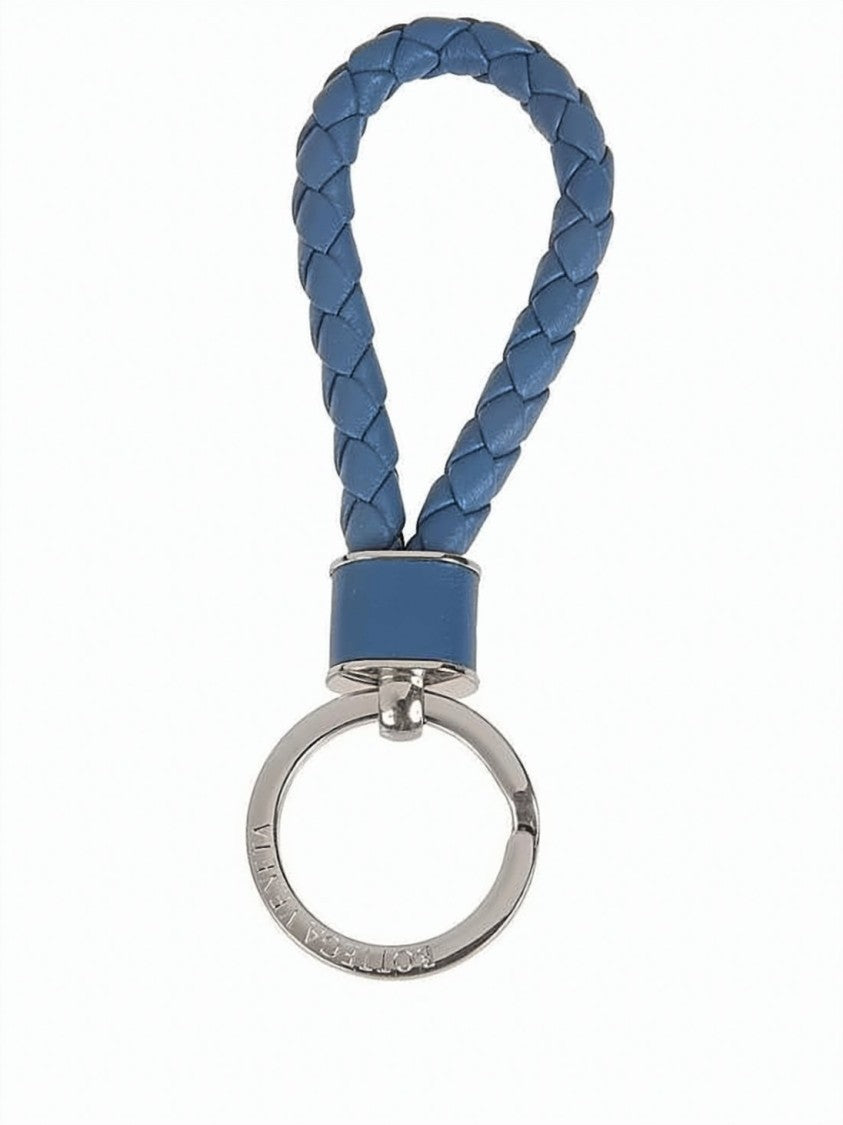 Bottega Veneta Intricate Braided Lambskin Leather Keyring With Polished Metal Ring