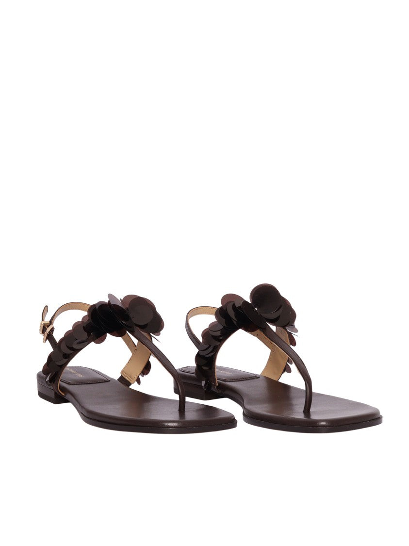 Michael Kors Black Loretta Ruffled Thong Sandals