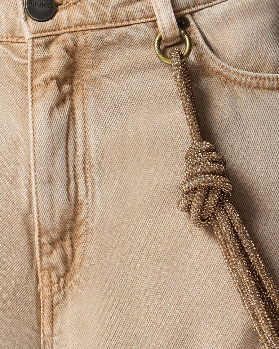 Pinko Loose Fit Bull Denim Jeans With Marbled Wash And Decorative Accents