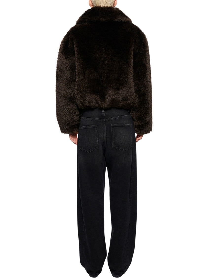 Stand Studio Plush Cropped Jacket With Wide Collar And Zipper Closure
