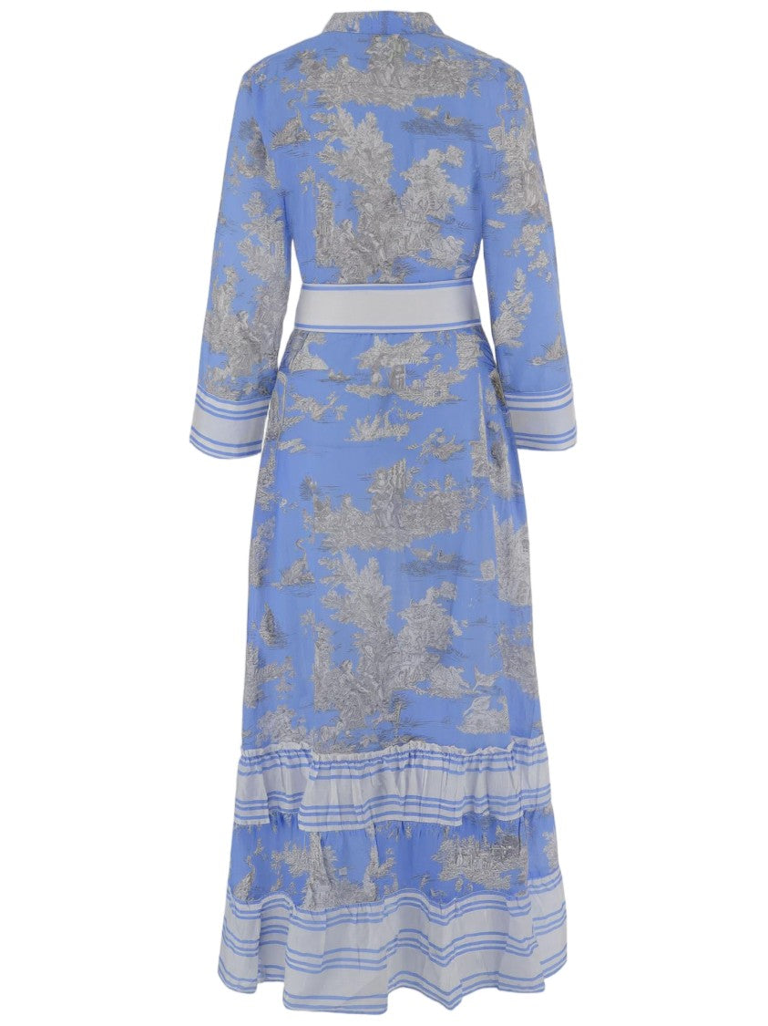 Pep's Cannes Floral-Print Cotton Dress With Mandarin Collar And Ruffled Skirt