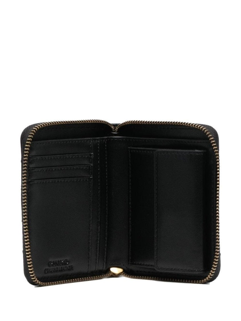 Pinko Compact Quilted Calf Leather Wallet With Gold Accents
