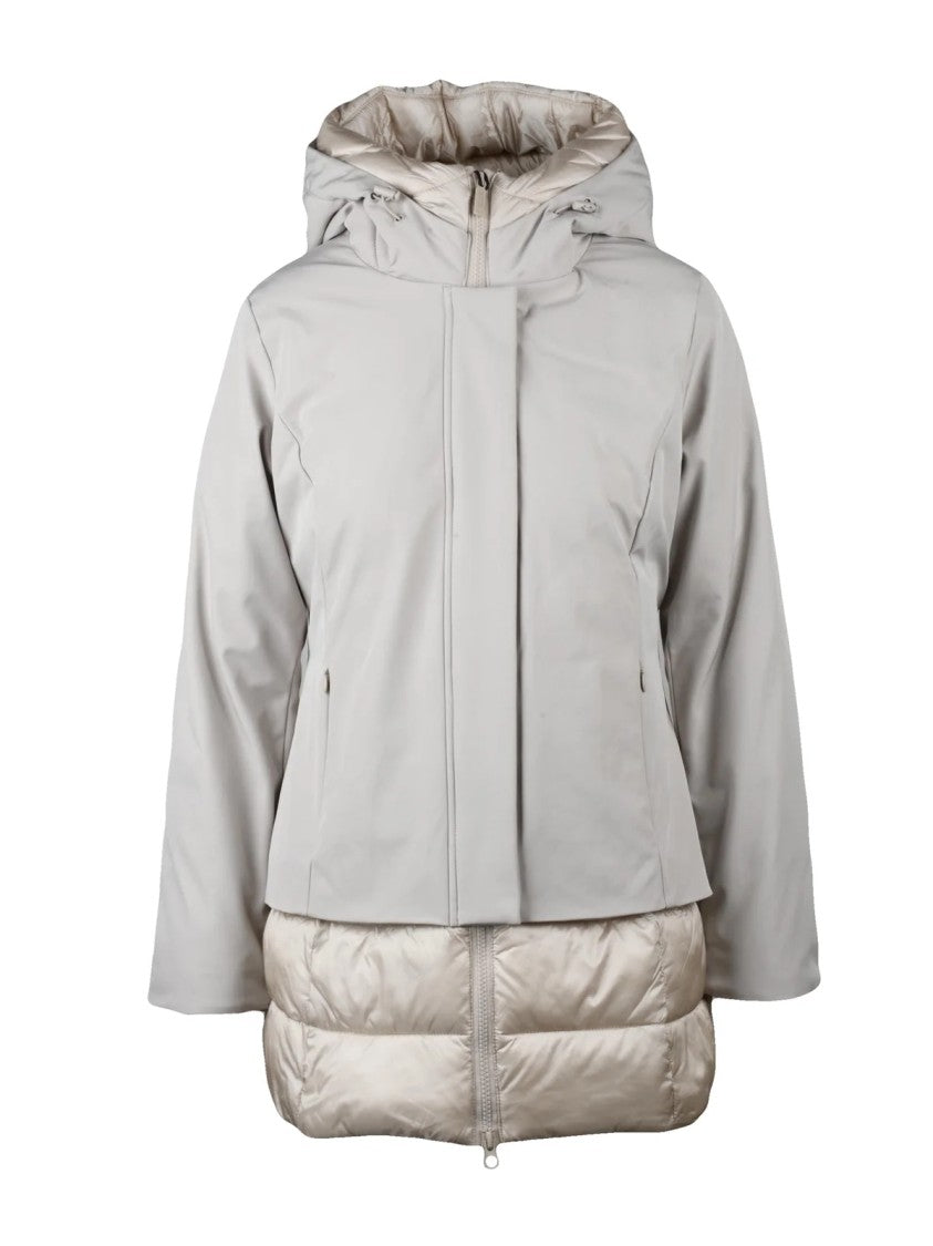 Bomboogie Padded Pearl Grey Short Jacket With Combined Closure