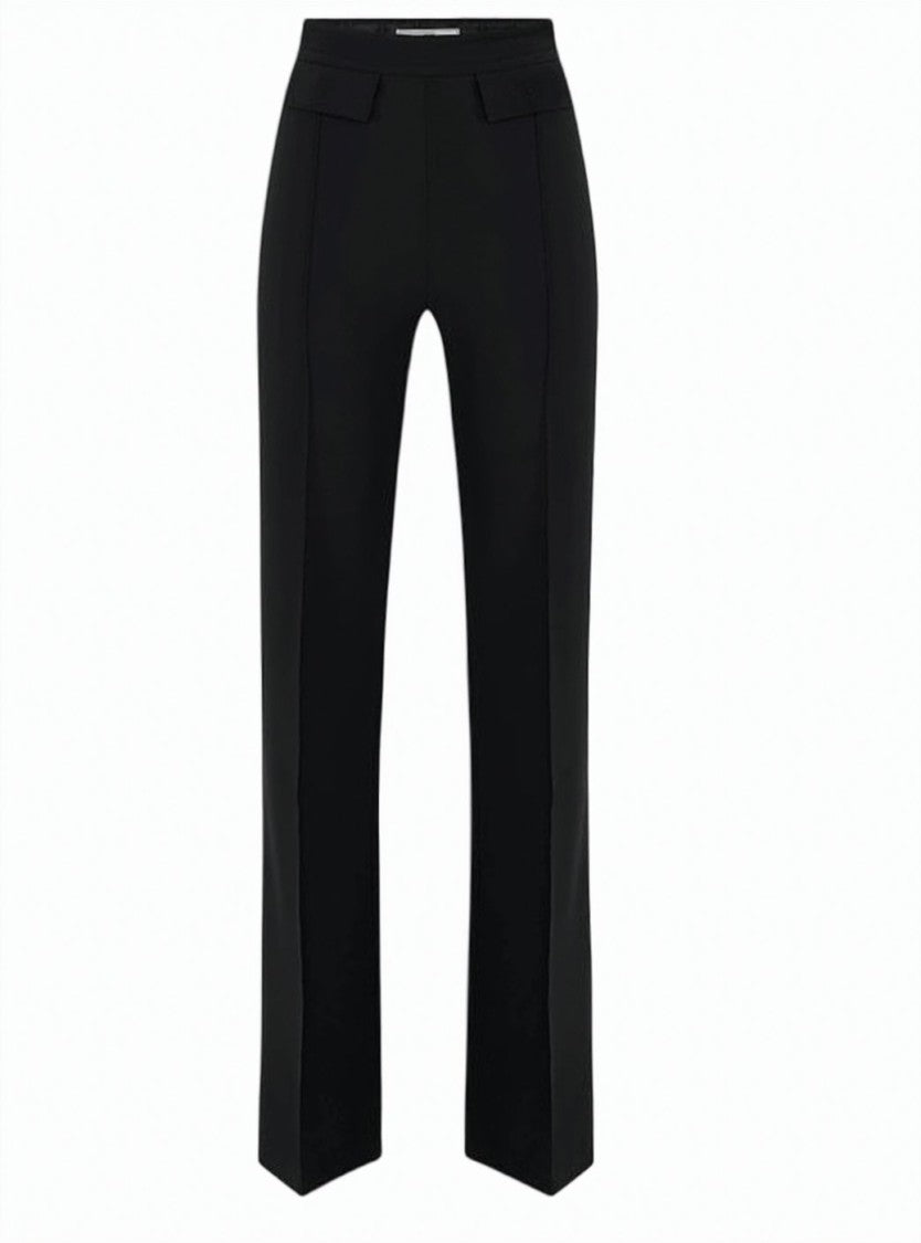 Elisabetta Franchi Double Stretch Crepe Embroidered Logo Trousers