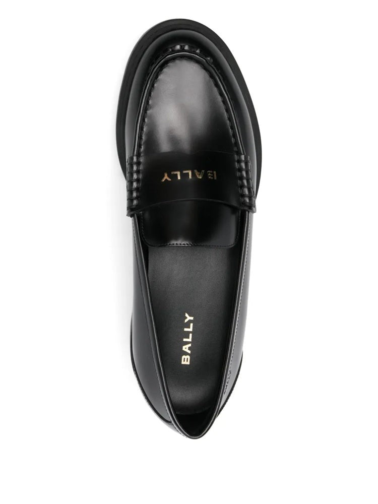 Bally Black Polished Leather Penny Loafers