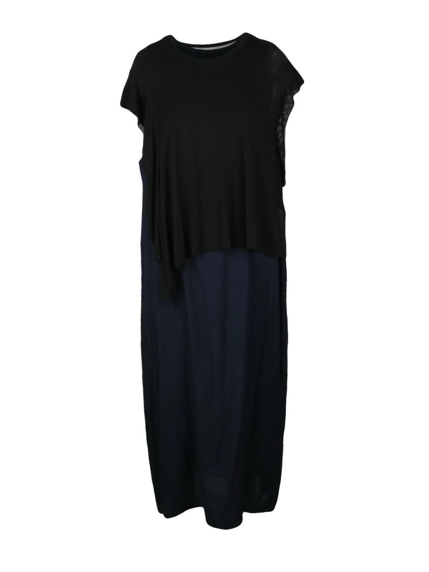 Yohji Yamamoto Black Blue Layered Cupro Tunic Dress