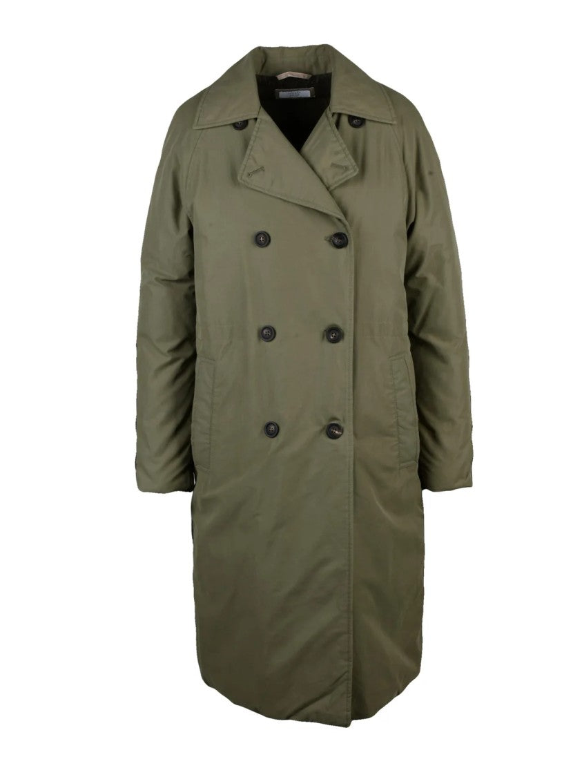 Peserico Easy Military Green Cotton-Blend Down Trench Coat