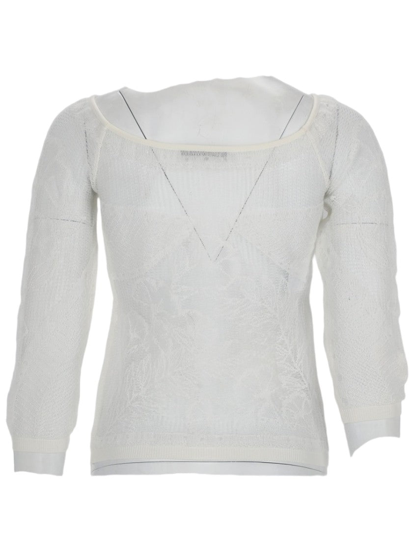 Alberta Ferretti Viscose Net Knit Top With Floral Patterns And Puff Sleeves
