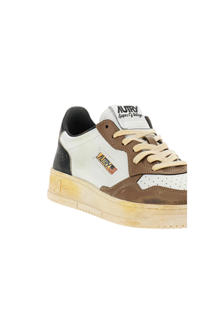 Autry White Brown Black Supervintage Medalist Low Leather Sneakers