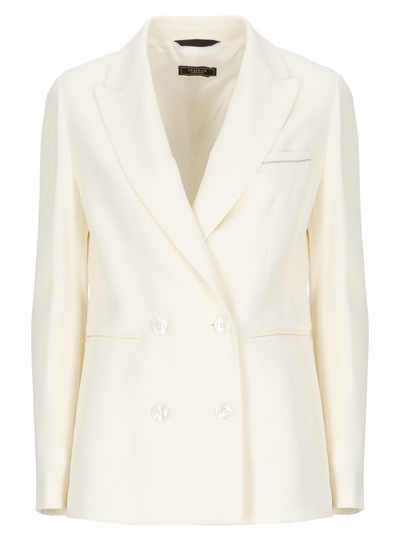 Peserico Aurea Ivory Viscose Double-Breasted Blazer