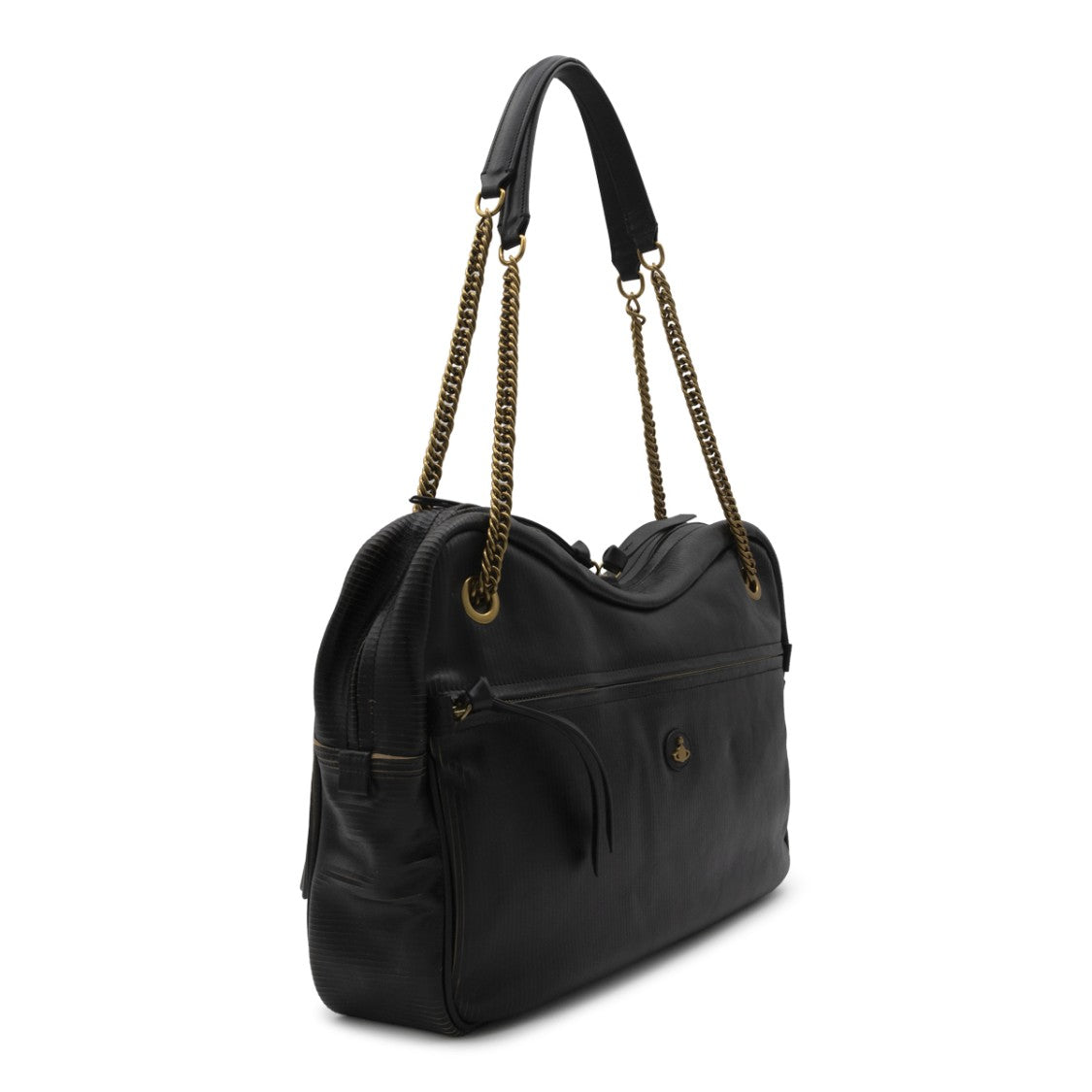 Vivienne Westwood Black Handbag With Gold-Tone Chain Accents And Emblem