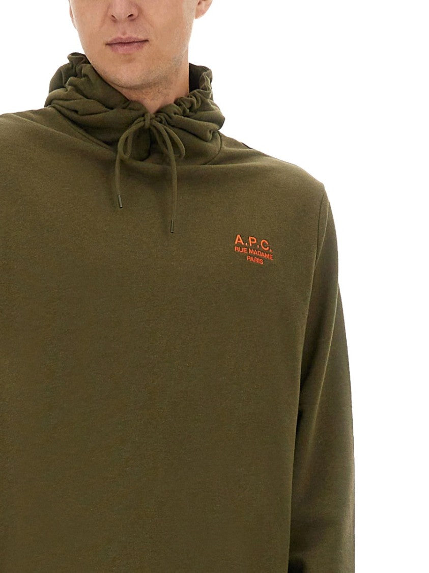 A.P.C. Relaxed Fit Green Hoodie With Drawstring