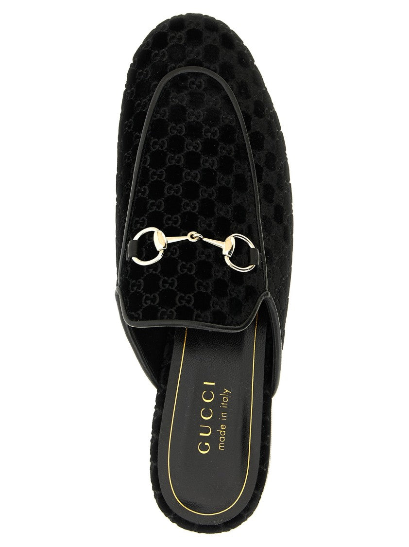 Gucci Gg Velvet Princetown Slippers With Metal Clamp Detail