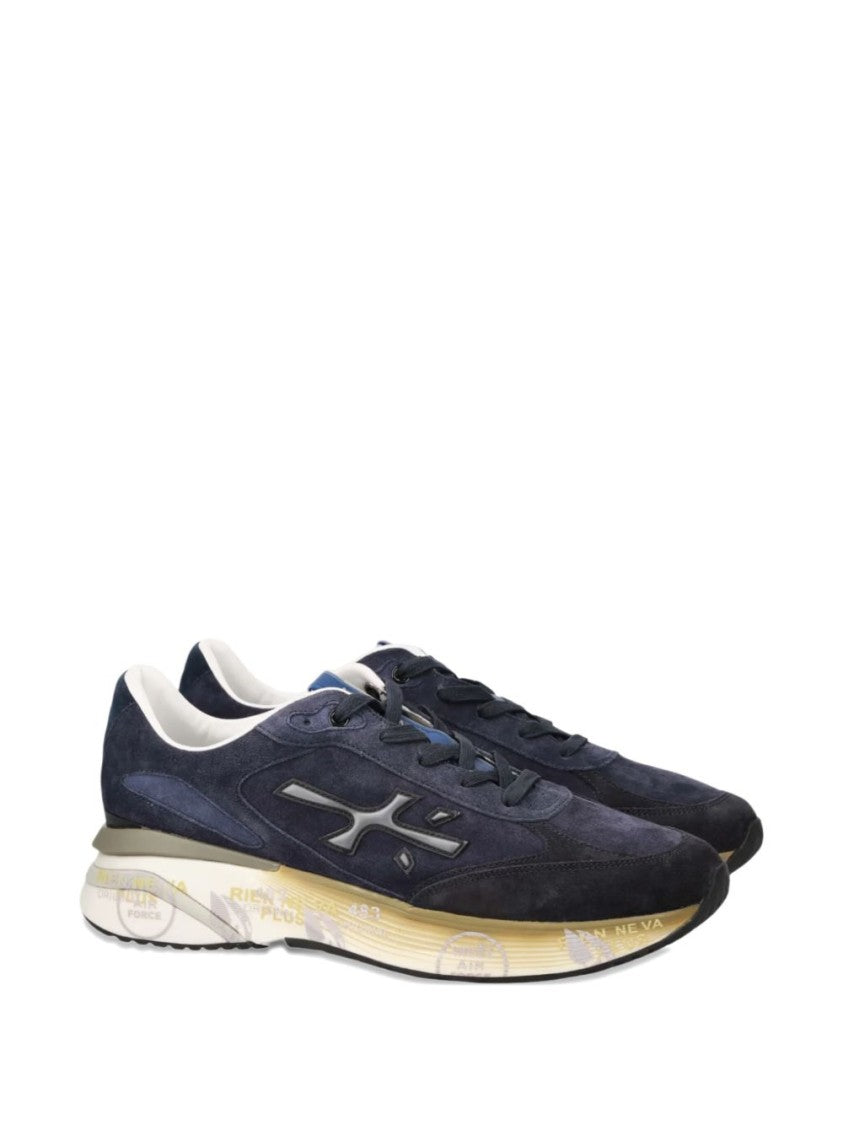 Premiata Navy Blue Suede Sneakers With Gradient Midsole And Logo Detail