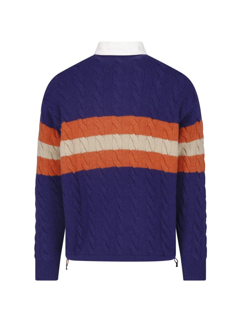 Polo Ralph Lauren Cable Knit Sweater With Classic Collar And Contrasting Stripes