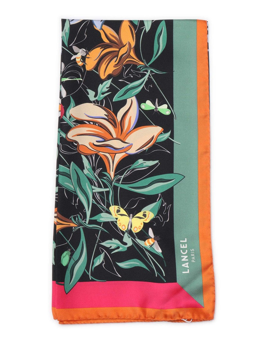 Lancel Silk Square Scarf With Geometric And Floral Design