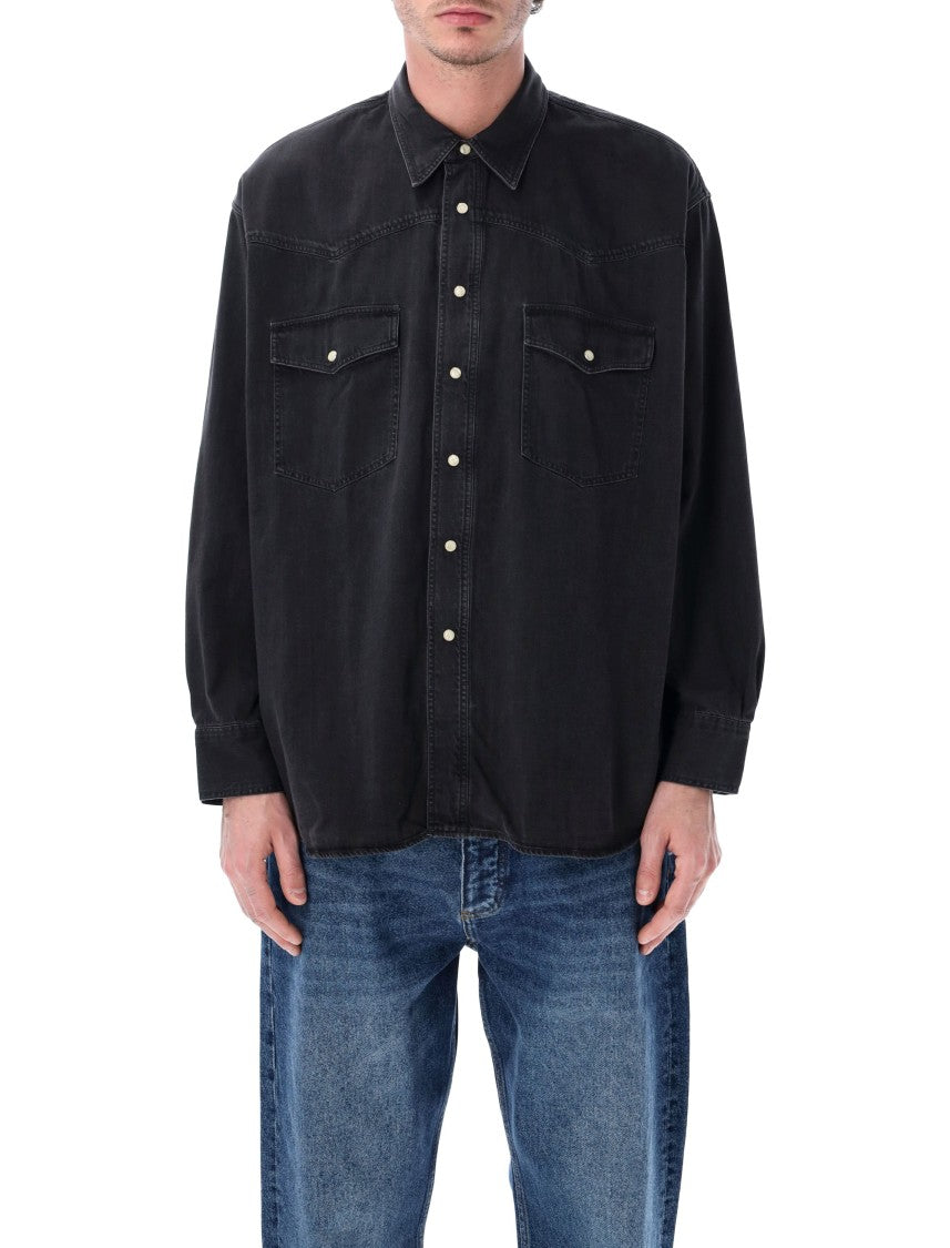 Studio Nicholson Mylo Relaxed Black Denim Texana Shirt
