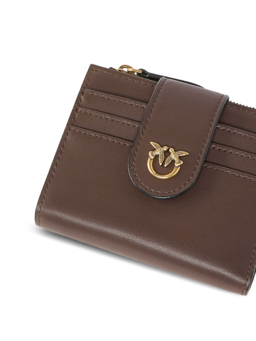 Pinko Compact Calf Leather Wallet With Gold-Tone Emblem