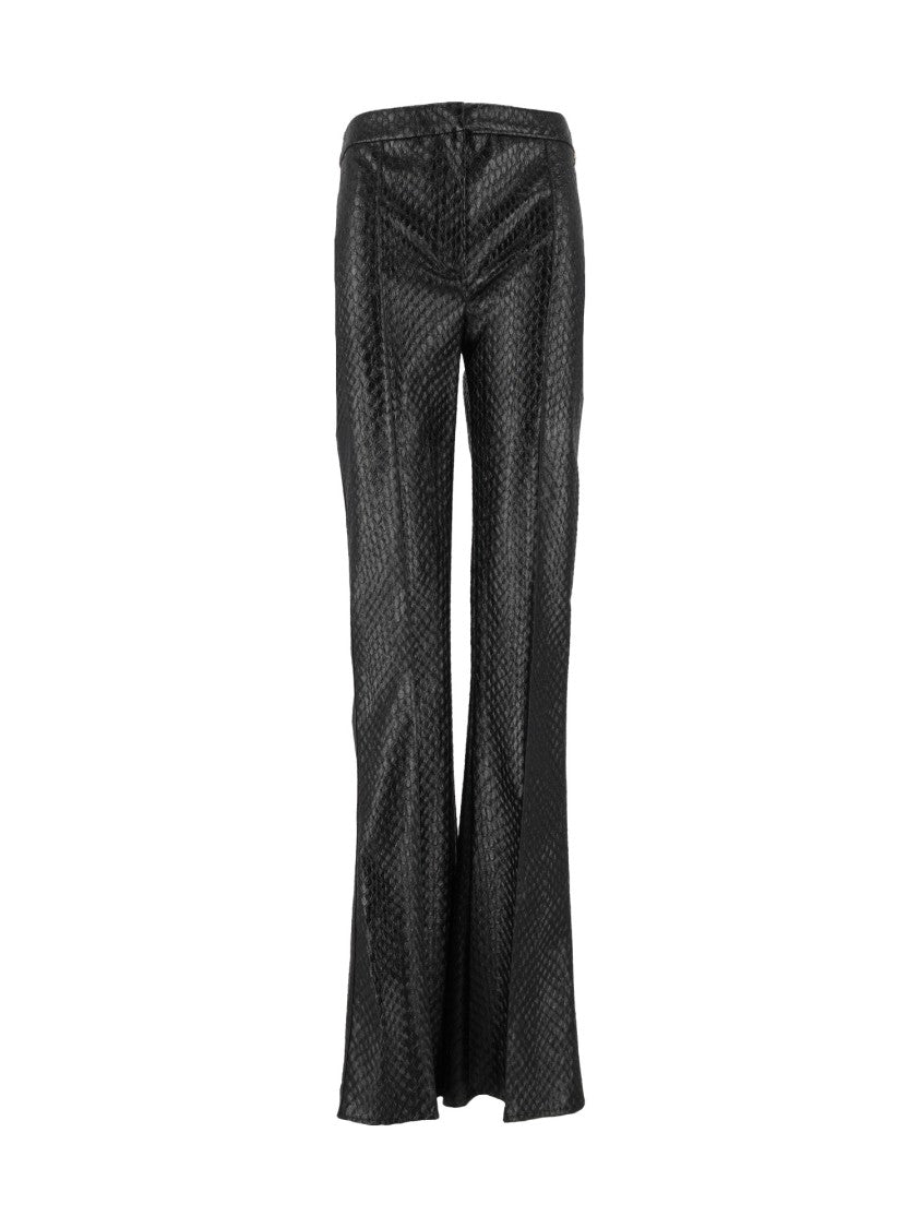 Elisabetta Franchi Black Glossy Snakeskin Flared Pants