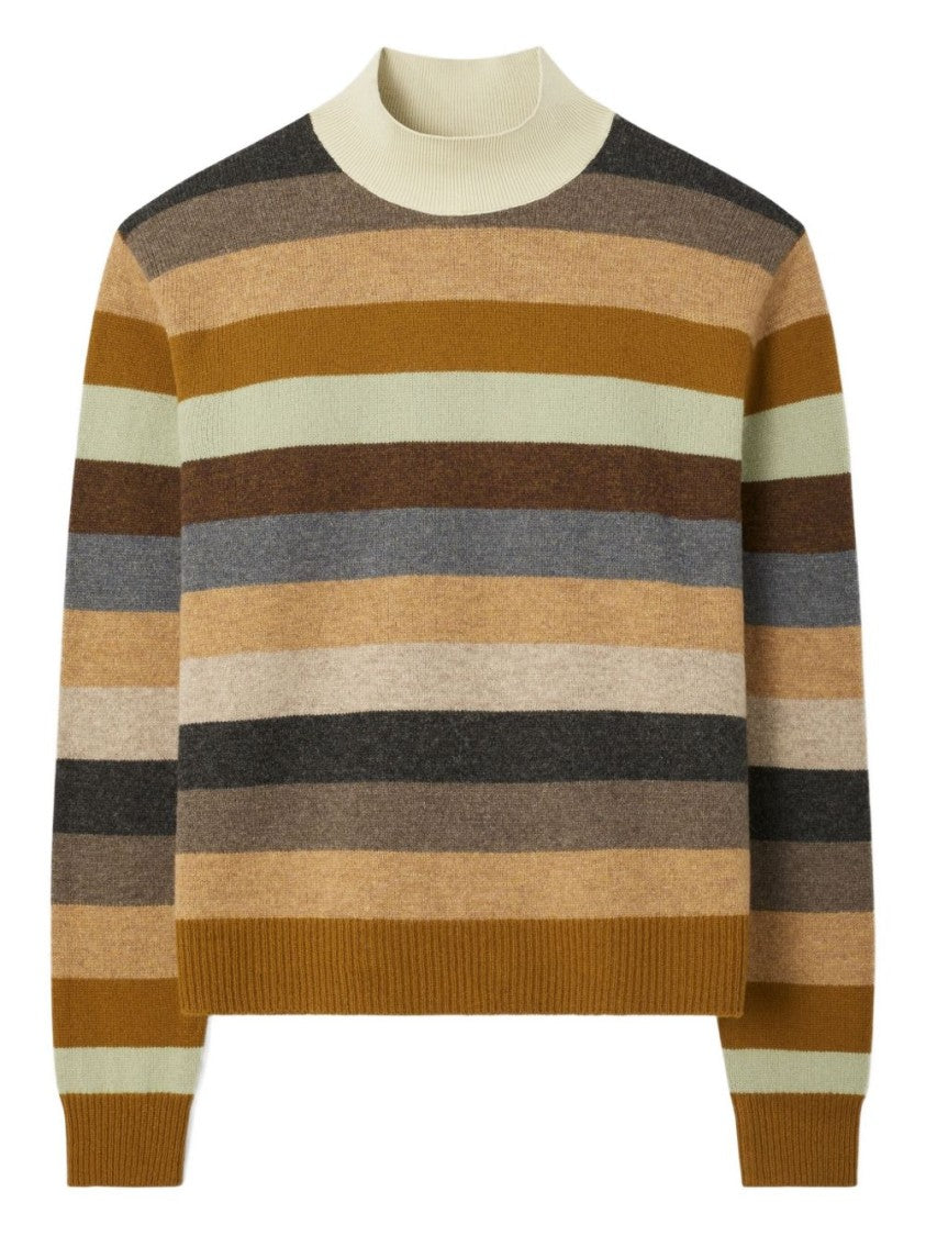 Tory Burch Striped High Neck Sweater With Ribbed Details