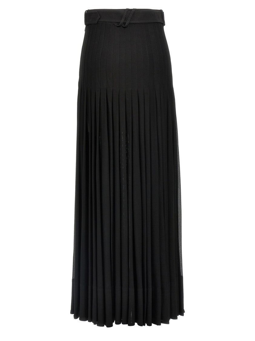 Burberry Long Pleated Skirt With Belted Waist And Logo Detail