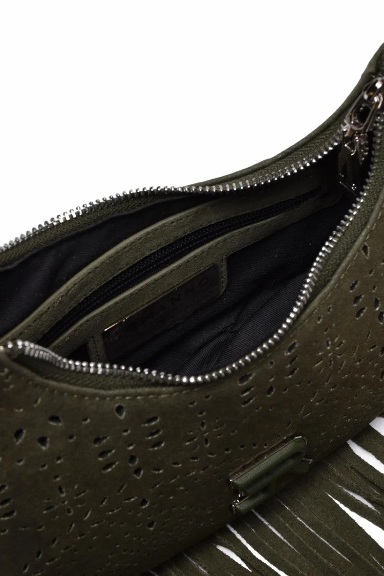 Ermanno Firenze Military Green Polyester Leather Crossbody Bag