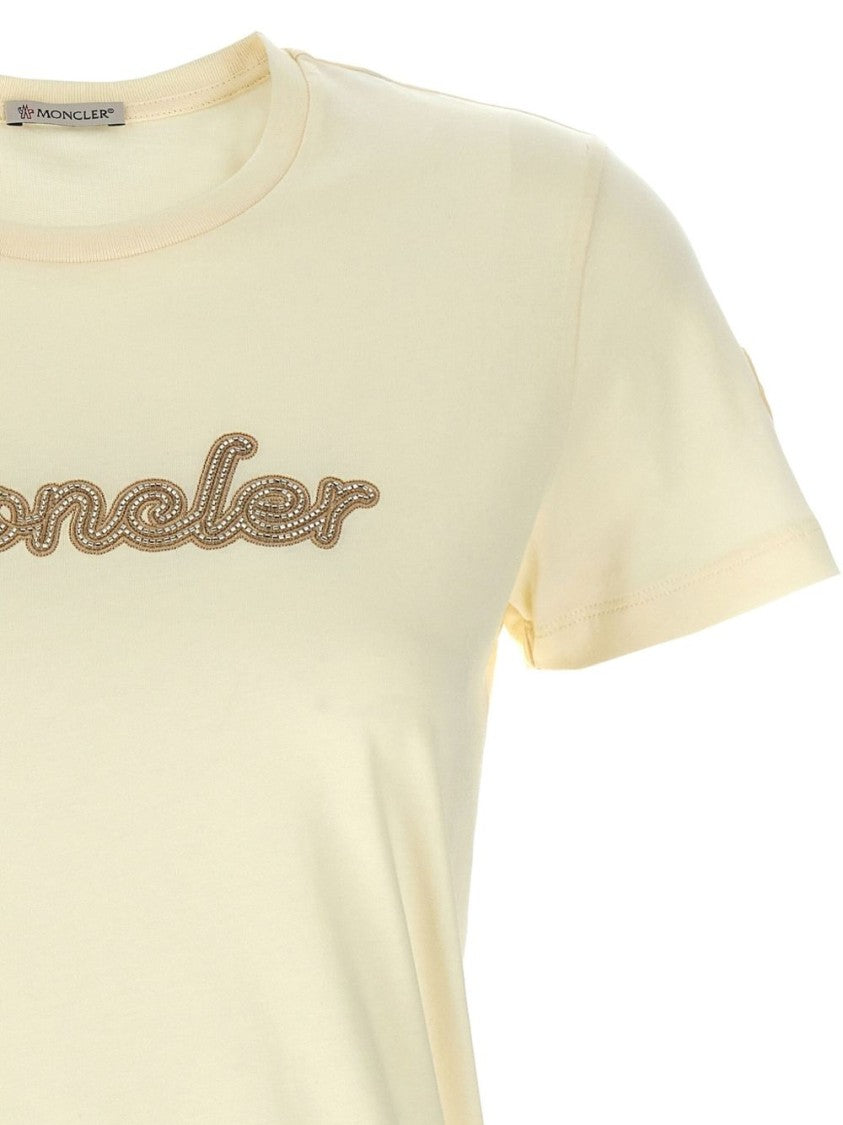 Moncler Natural Cotton T-Shirt With Embroidered Logo