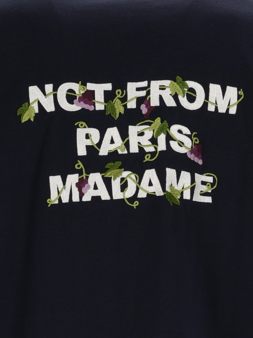 Drôle De Monsieur Navy Vine Embroidered Slogan T-Shirt