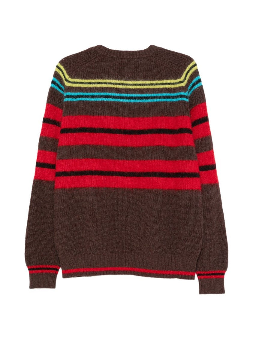 Lanvin Knitted Sweater In Rich Brown With Striped Accents