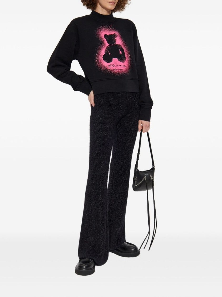 Palm Angels Cropped Black And Fuchsia Graphic Sweatshirt