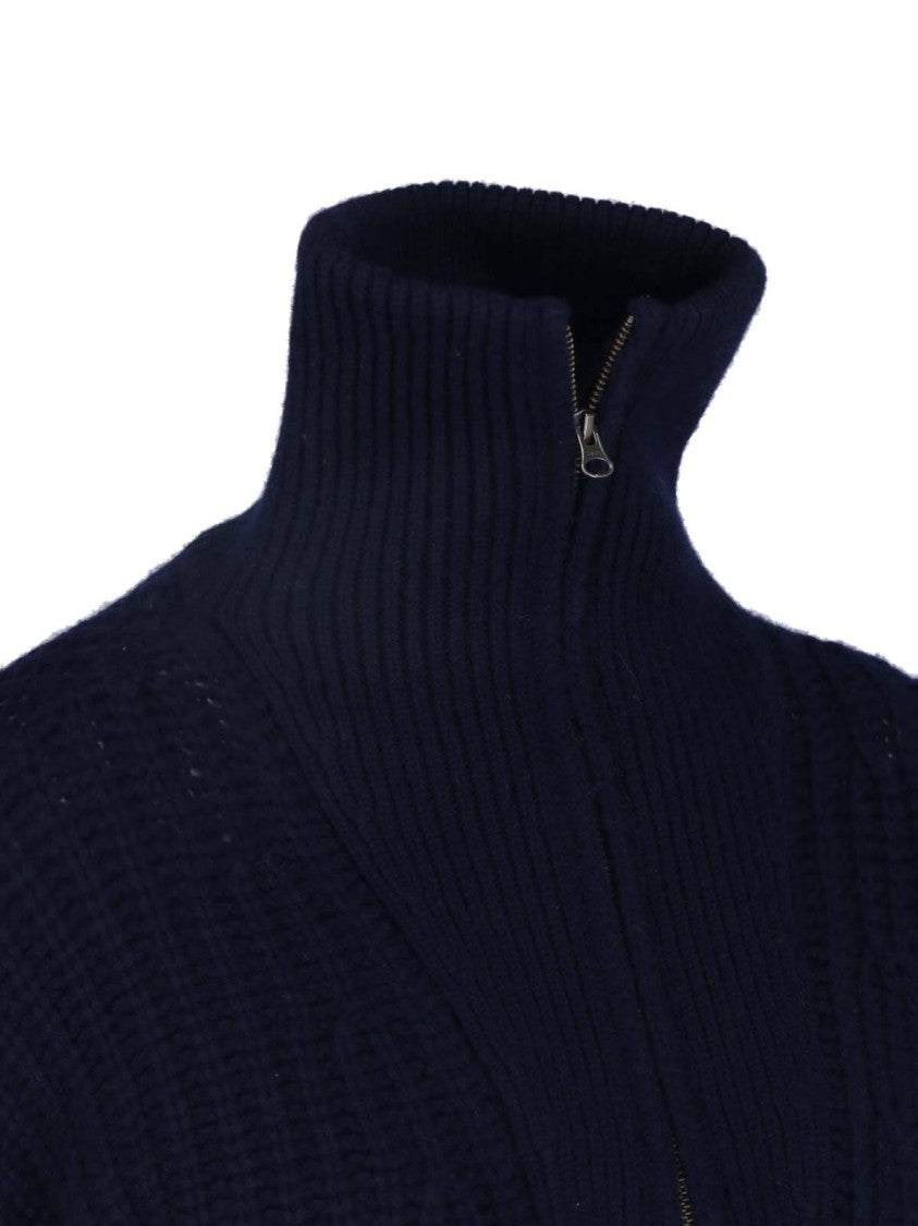 Lisa Yang Striped Cropped Chunky High Collar Knit Sweater