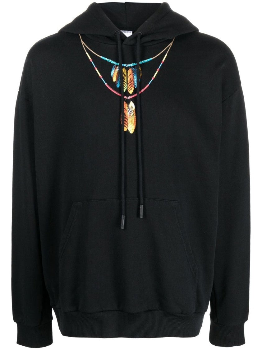 Marcelo Burlon Black Feathers Necklace Over Cotton Hoodie