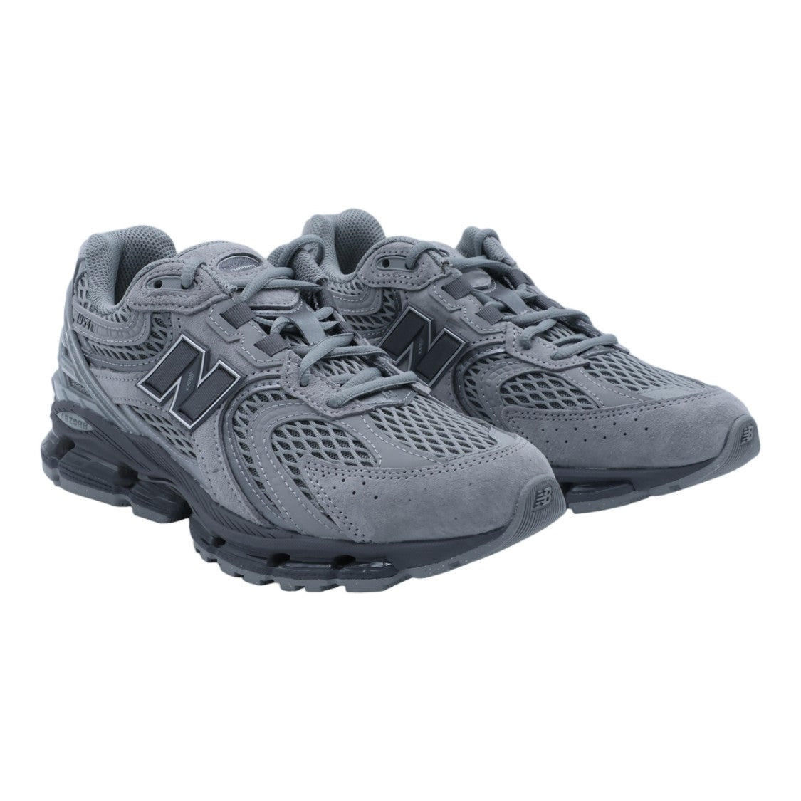New Balance Layered Grey Sneakers With Cushioned Sole And Iconic Logo
