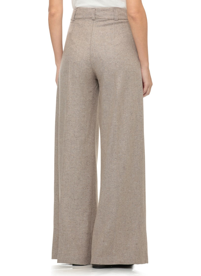 D. Exterior Beige High-Waist Wide-Leg Wool Pants