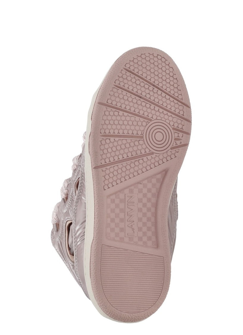 Lanvin Round Toe Metallic Antique Pink Sneakers With Double Herringbone Laces