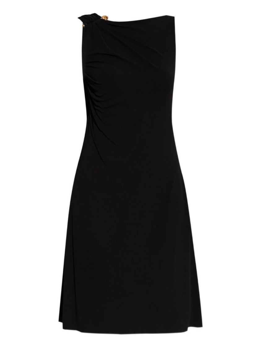 Versace Black Ruched Gold Hardware Flowing Dress