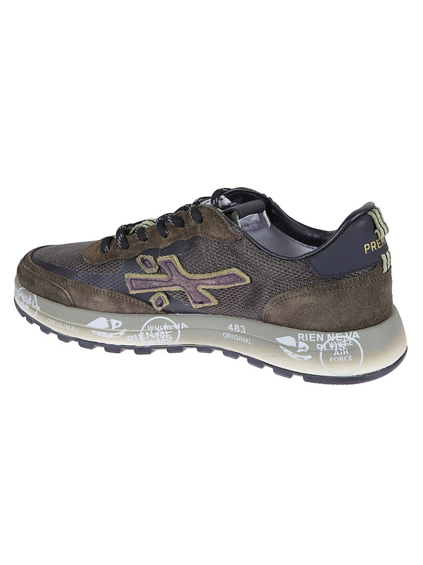 Premiata Low-Top Sneakers With Vintage Leather Accents And Textured Mesh Upper
