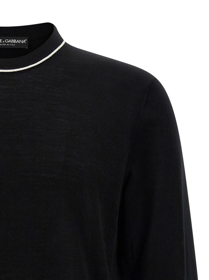 Dolce & Gabbana Fine Wool Crewneck Sweater With Side Logo Embroidery