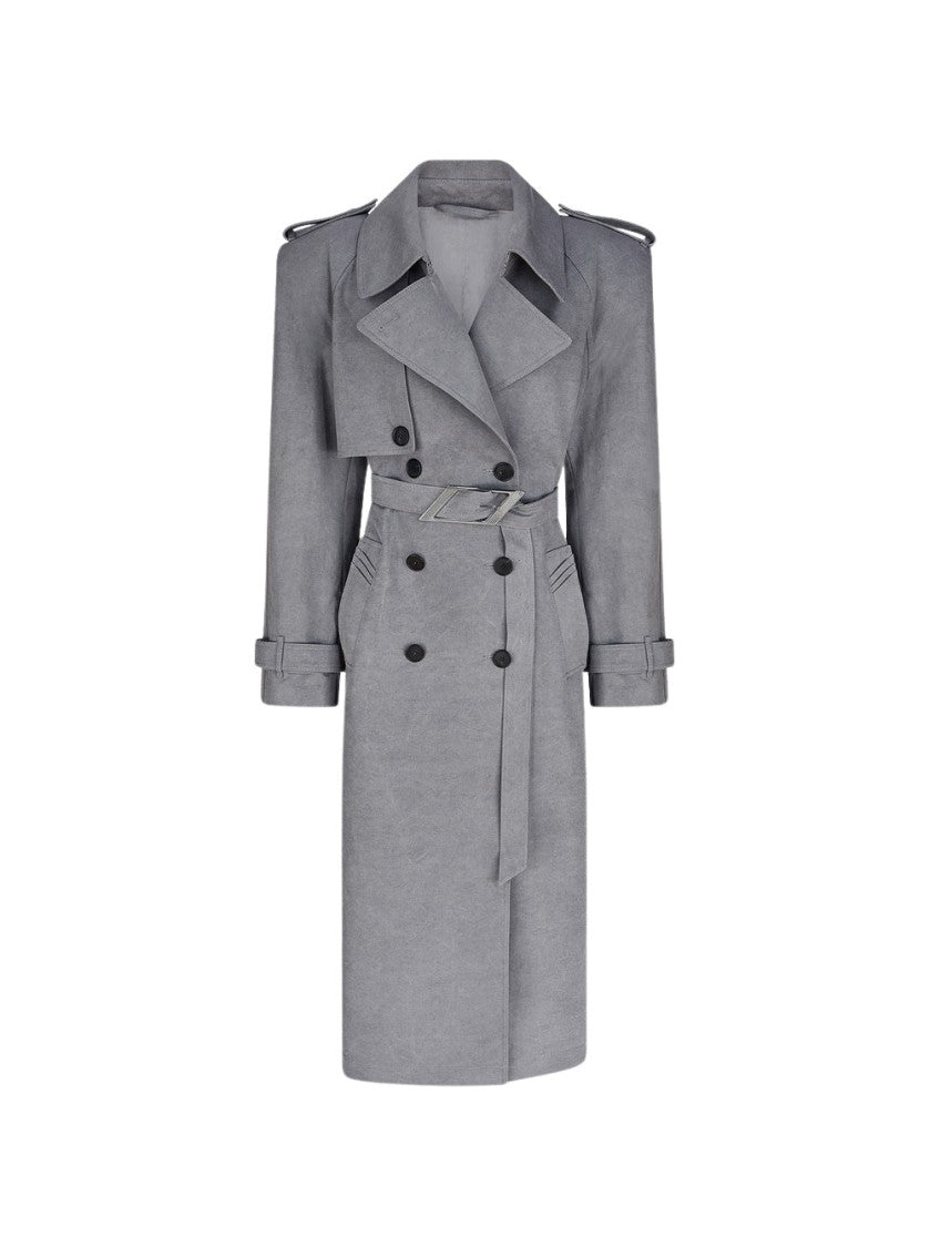 The Attico Structured Grey Canvas Trench Coat
