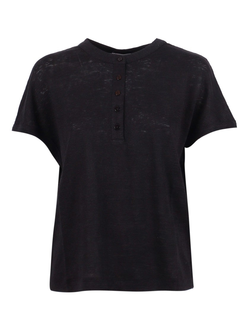 Kangra Cashmere Linen Jersey Button Serafino Top
